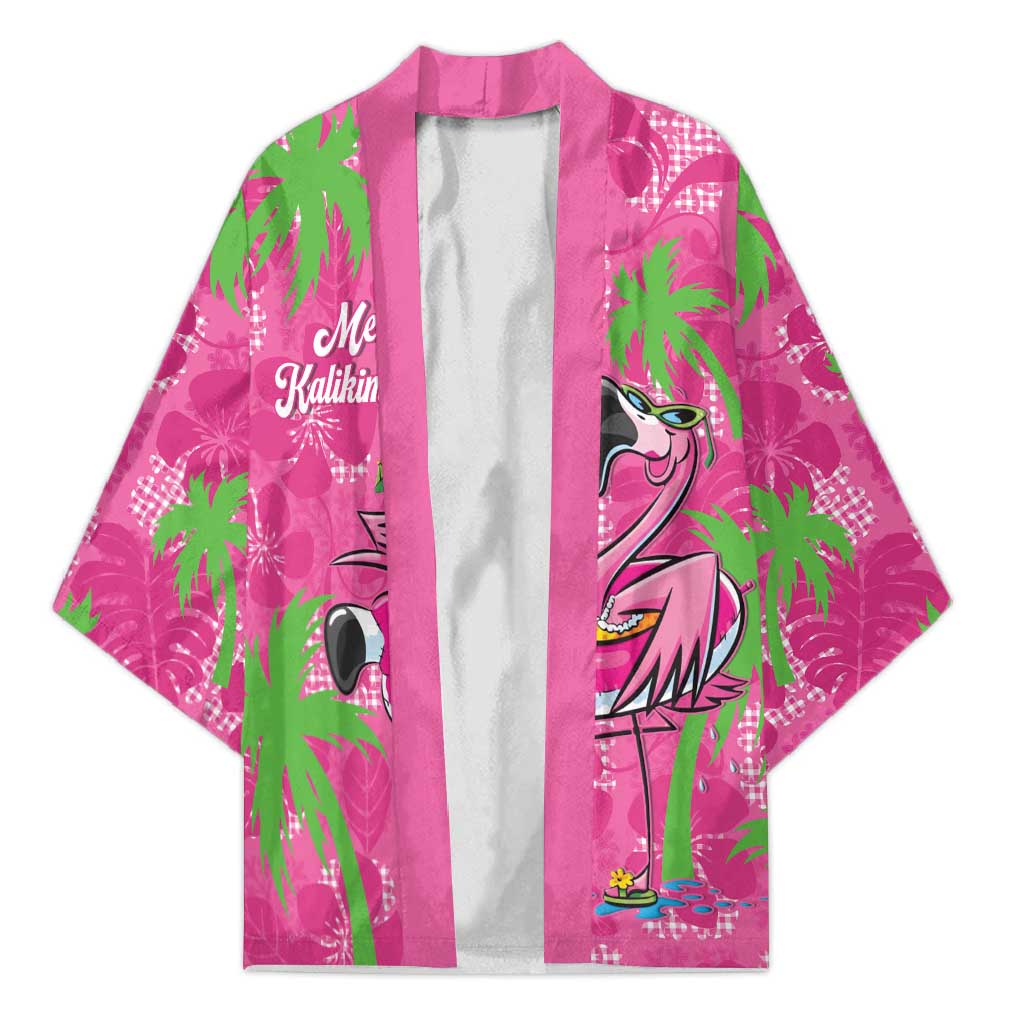 Aloha Hawaii Christmas Kimono Mele Kalikimaka Chill Flamingo Palaka Quilt Motifs - Polynesian Pride