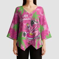 Aloha Hawaii Christmas Kimono Sleeve Blouse Mele Kalikimaka Chill Flamingo Palaka Quilt Motifs - Polynesian Pride