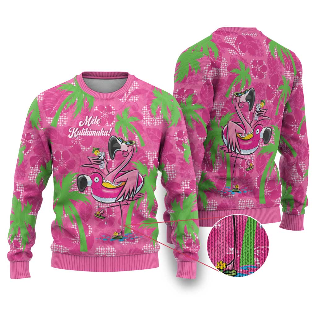 Aloha Hawaii Christmas Ugly Christmas Sweater Mele Kalikimaka Chill Flamingo Palaka Quilt Motifs - Polynesian Pride
