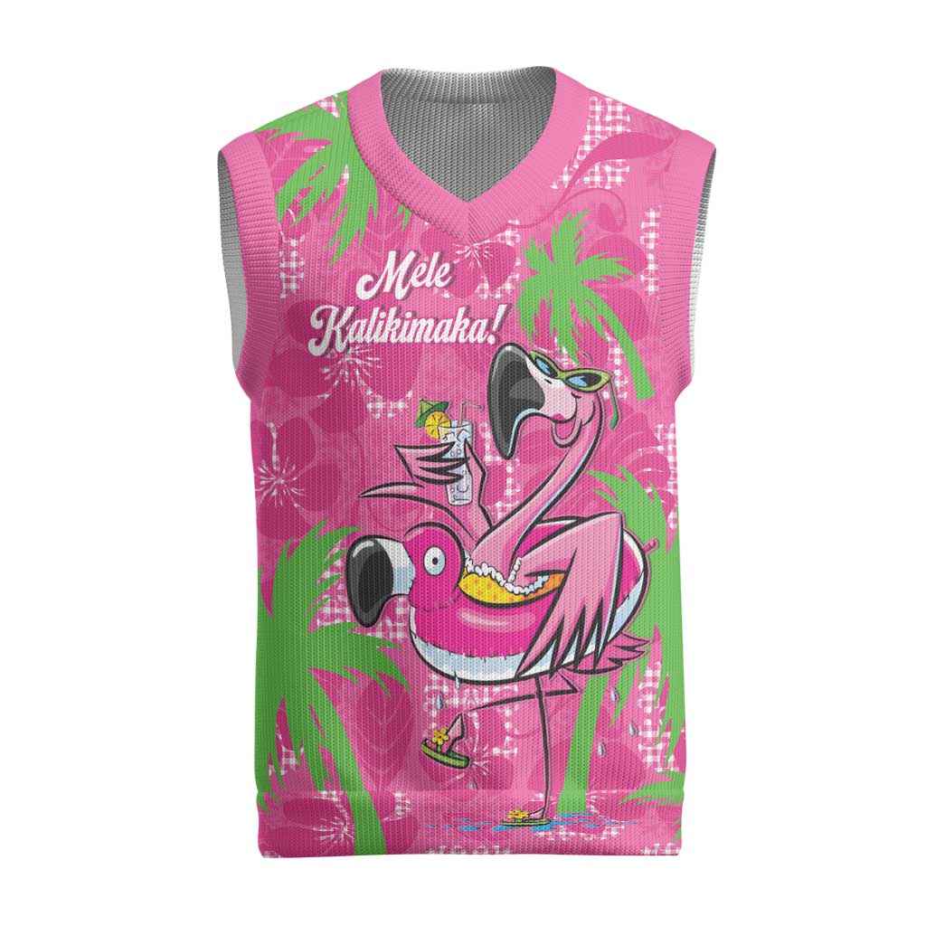 Aloha Hawaii Christmas Knitted V-Neck Vest Mele Kalikimaka Chill Flamingo Palaka Quilt Motifs - Polynesian Pride