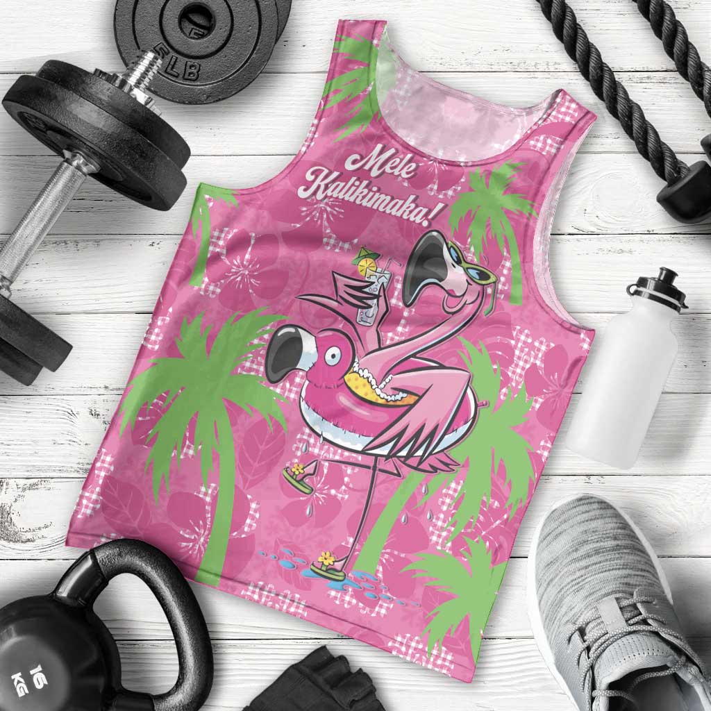 Aloha Hawaii Christmas Men Tank Top Mele Kalikimaka Chill Flamingo Palaka Quilt Motifs - Polynesian Pride
