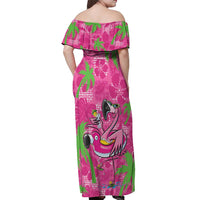 Aloha Hawaii Christmas Off Shoulder Maxi Dress Mele Kalikimaka Chill Flamingo Palaka Quilt Motifs - Polynesian Pride