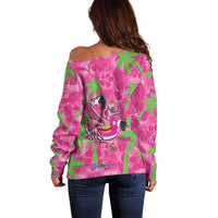 Aloha Hawaii Christmas Off Shoulder Sweater Mele Kalikimaka Chill Flamingo Palaka Quilt Motifs - Polynesian Pride