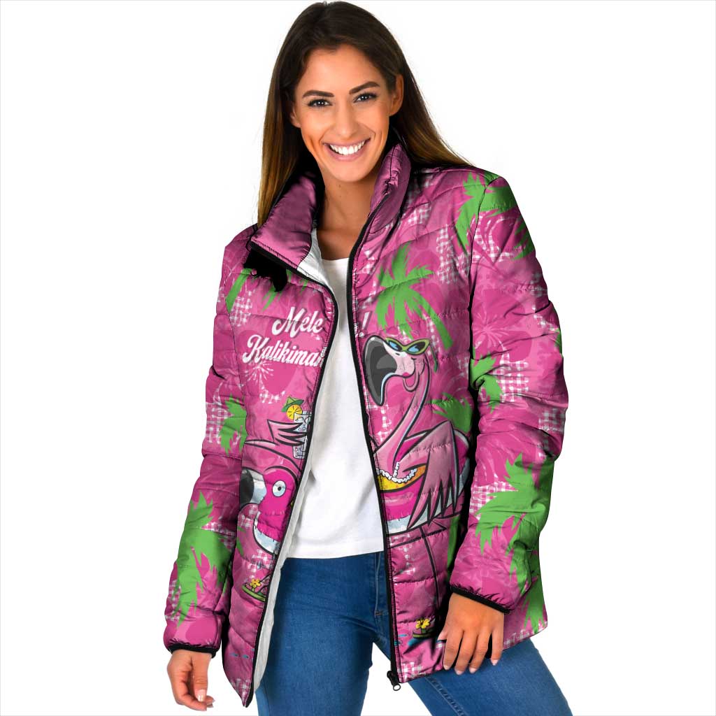 Aloha Hawaii Christmas Padded Jacket Mele Kalikimaka Chill Flamingo Palaka Quilt Motifs - Polynesian Pride