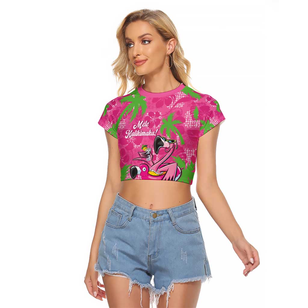 Aloha Hawaii Christmas Raglan Cropped T Shirt Mele Kalikimaka Chill Flamingo Palaka Quilt Motifs - Polynesian Pride