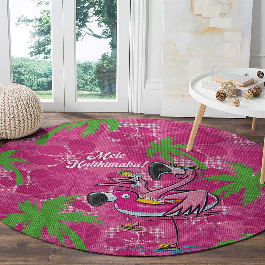 Aloha Hawaii Christmas Round Carpet Mele Kalikimaka Chill Flamingo Palaka Quilt Motifs - Polynesian Pride