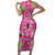 Aloha Hawaii Christmas Short Sleeve Bodycon Dress Mele Kalikimaka Chill Flamingo Palaka Quilt Motifs - Polynesian Pride