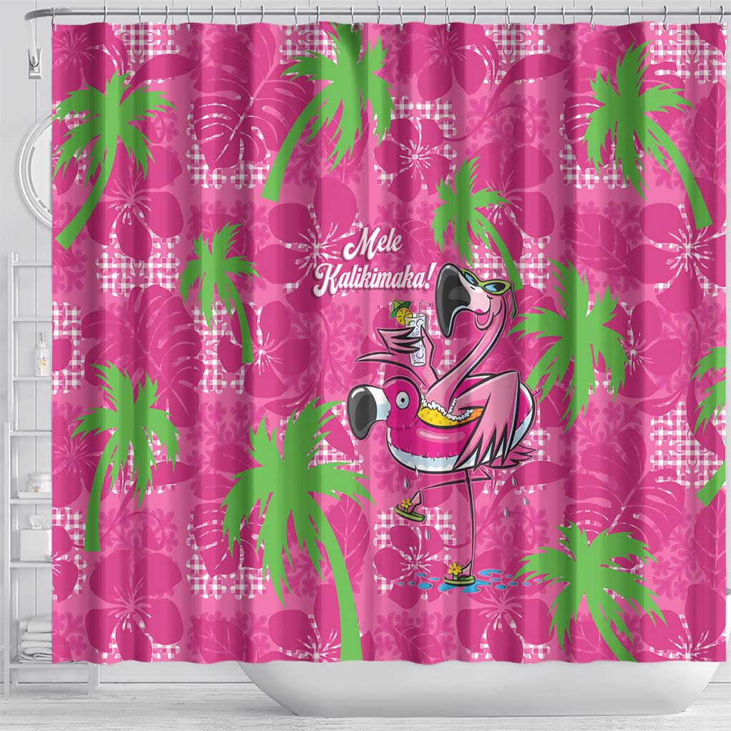 Aloha Hawaii Christmas Shower Curtain Mele Kalikimaka Chill Flamingo Palaka Quilt Motifs - Polynesian Pride