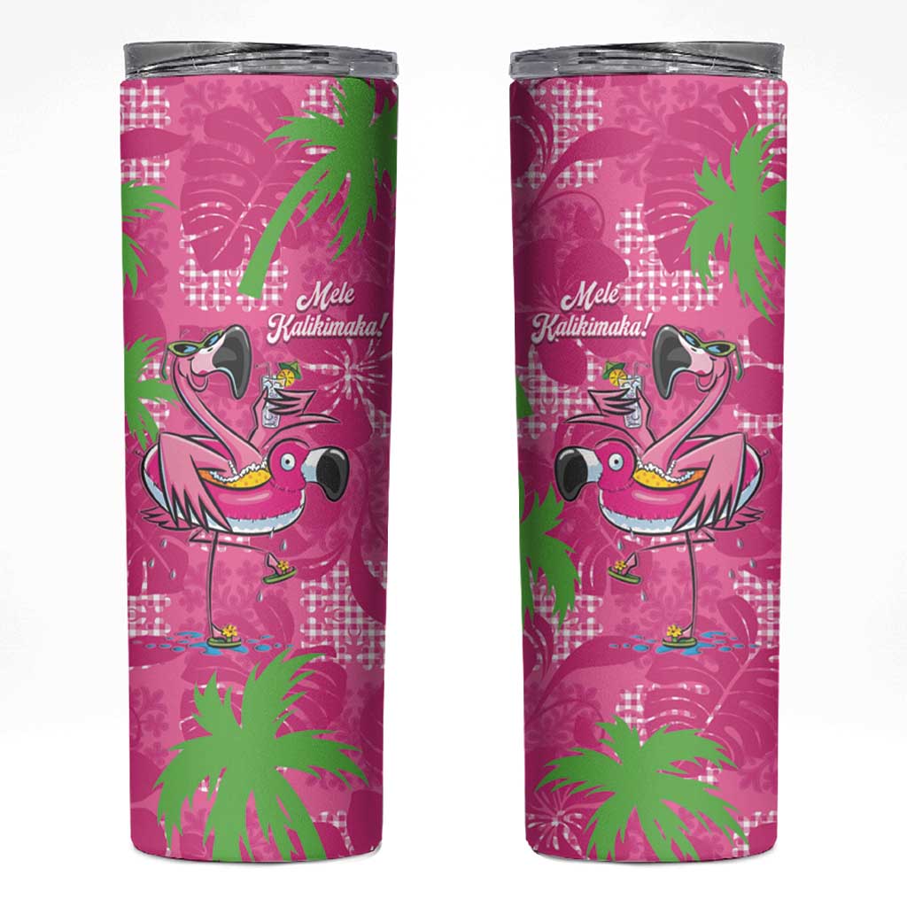 Aloha Hawaii Christmas Skinny Tumbler Mele Kalikimaka Chill Flamingo Palaka Quilt Motifs - Polynesian Pride