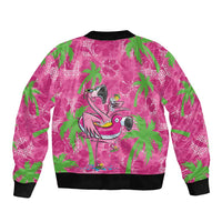 Aloha Hawaii Christmas Sleeve Zip Bomber Jacket Mele Kalikimaka Chill Flamingo Palaka Quilt Motifs - Polynesian Pride