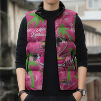 Aloha Hawaii Christmas Sleeveless Puffer Jacket Mele Kalikimaka Chill Flamingo Palaka Quilt Motifs - Polynesian Pride