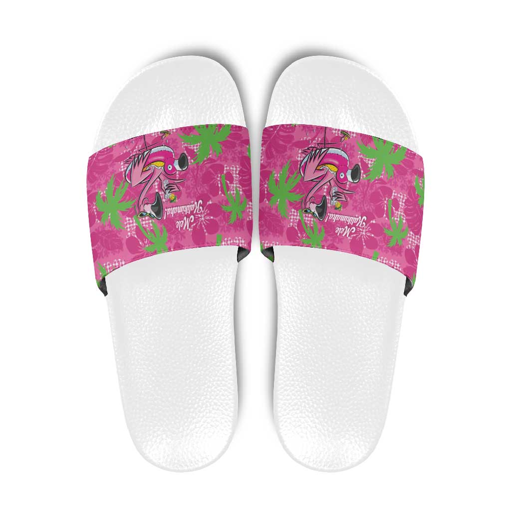 Aloha Hawaii Christmas Slide Sandals Mele Kalikimaka Chill Flamingo Palaka Quilt Motifs - Polynesian Pride