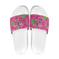Aloha Hawaii Christmas Slide Sandals Mele Kalikimaka Chill Flamingo Palaka Quilt Motifs - Polynesian Pride