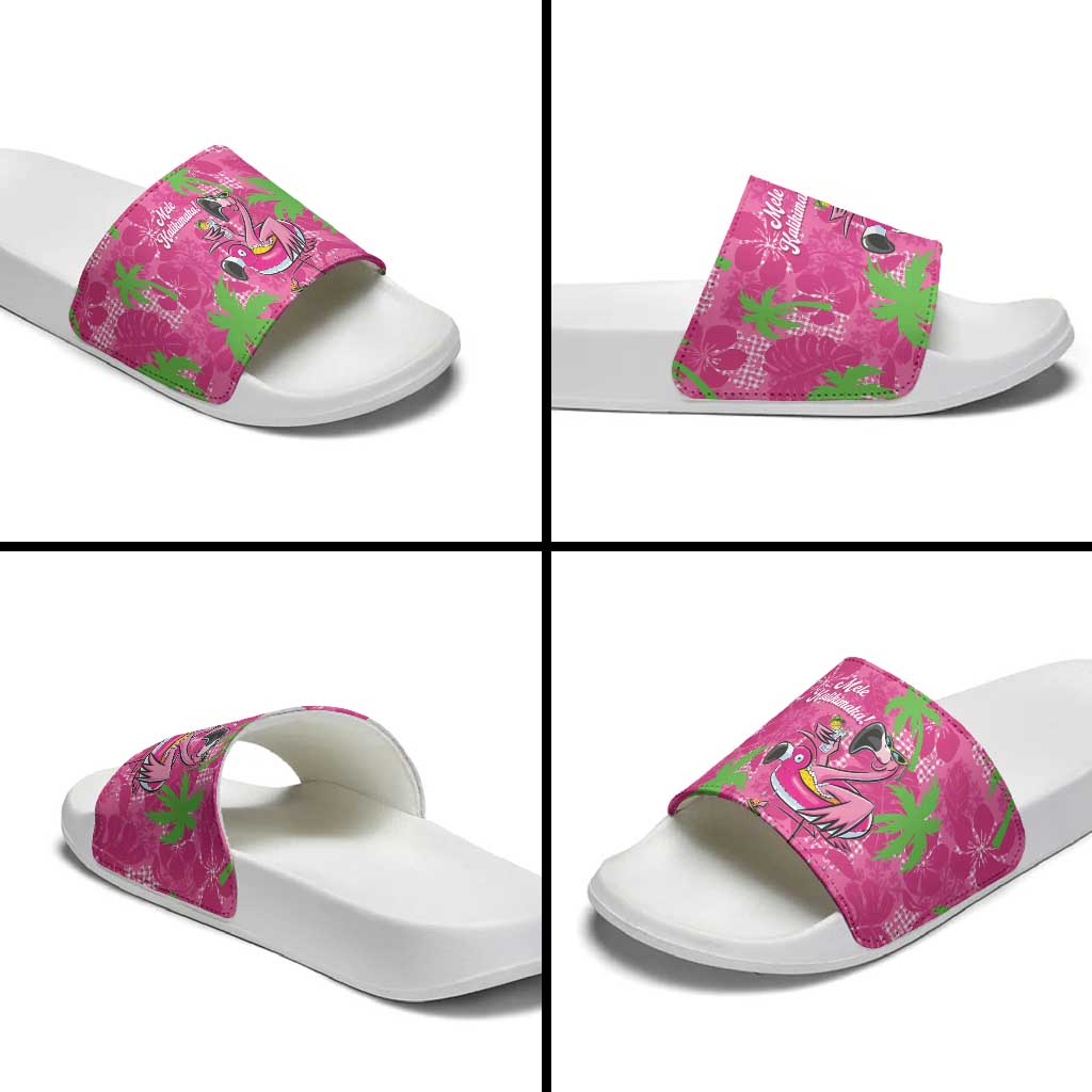 Aloha Hawaii Christmas Slide Sandals Mele Kalikimaka Chill Flamingo Palaka Quilt Motifs - Polynesian Pride