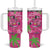 Aloha Hawaii Christmas Tumbler With Handle Mele Kalikimaka Chill Flamingo Palaka Quilt Motifs - Polynesian Pride