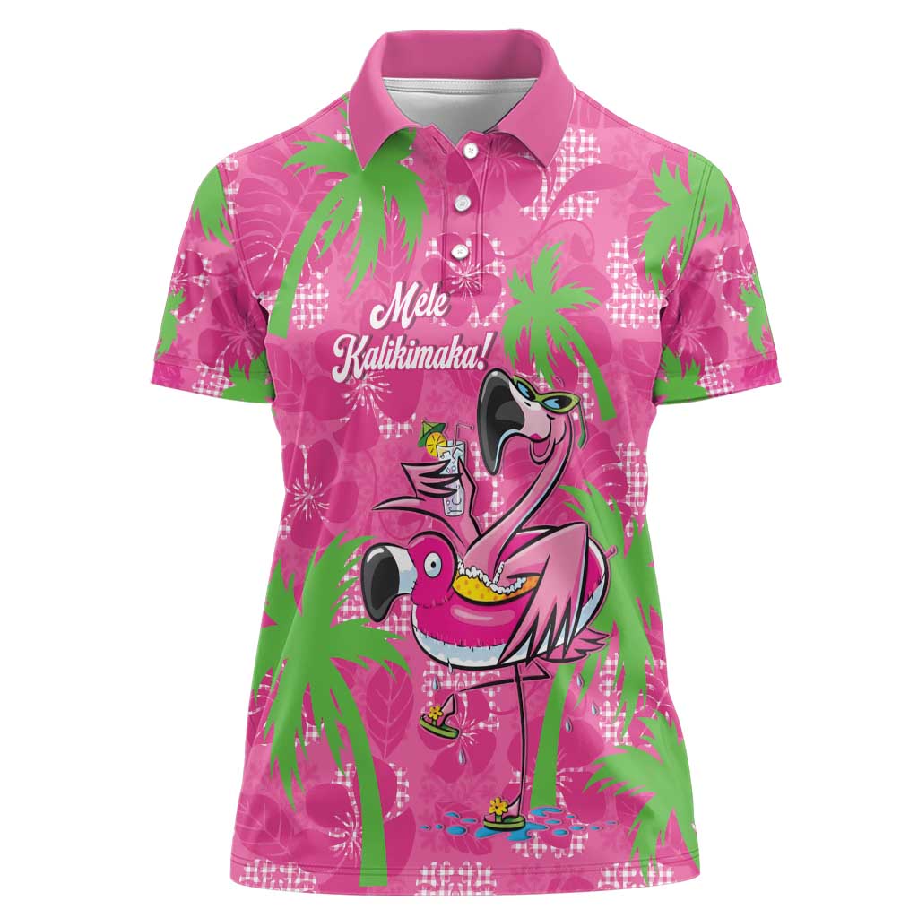 Aloha Hawaii Christmas Women Polo Shirt Mele Kalikimaka Chill Flamingo Palaka Quilt Motifs - Polynesian Pride