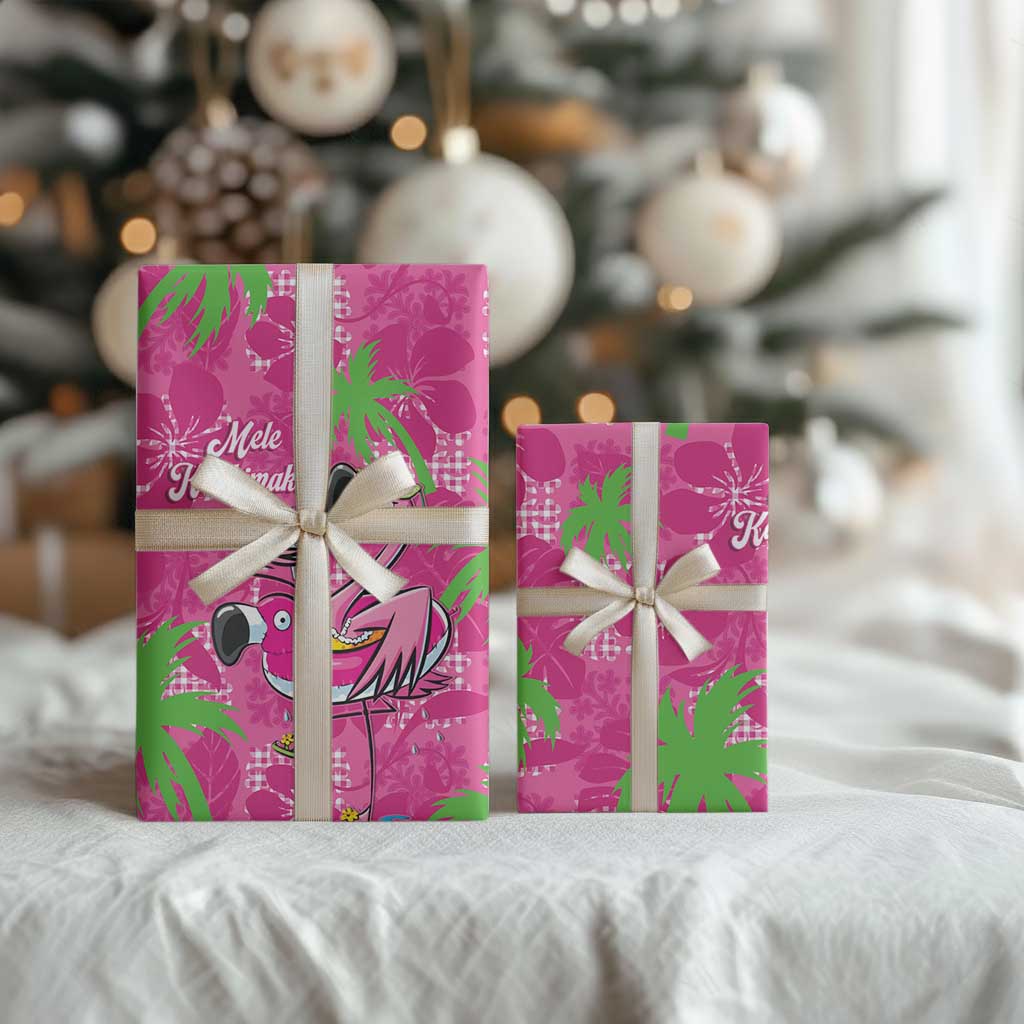 Aloha Hawaii Christmas Wrapping Paper Mele Kalikimaka Chill Flamingo Palaka Quilt Motifs - Polynesian Pride
