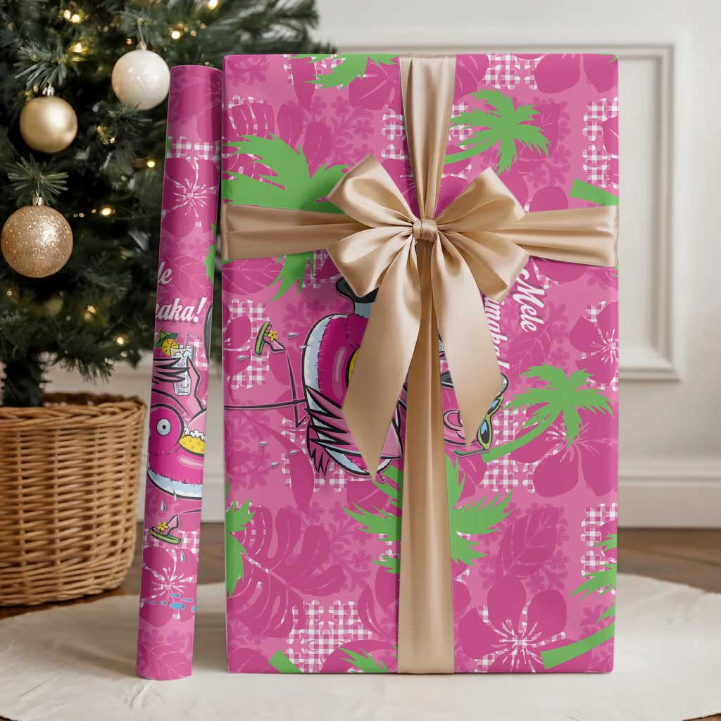 Aloha Hawaii Christmas Wrapping Paper Mele Kalikimaka Chill Flamingo Palaka Quilt Motifs - Polynesian Pride