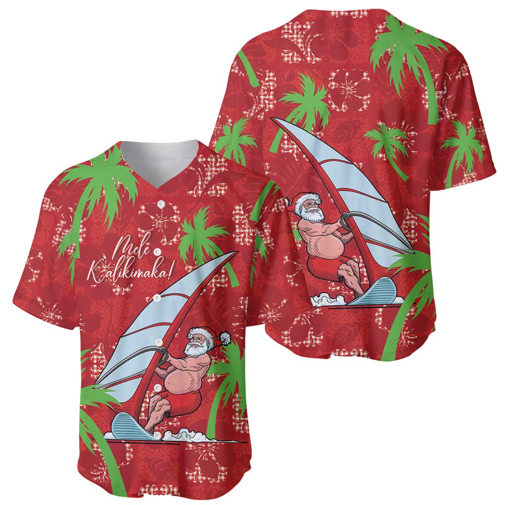 Aloha Hawaii Christmas Baseball Jersey Mele Kalikimaka Windsurfing Santa Palaka Quilt Motifs - Polynesian Pride