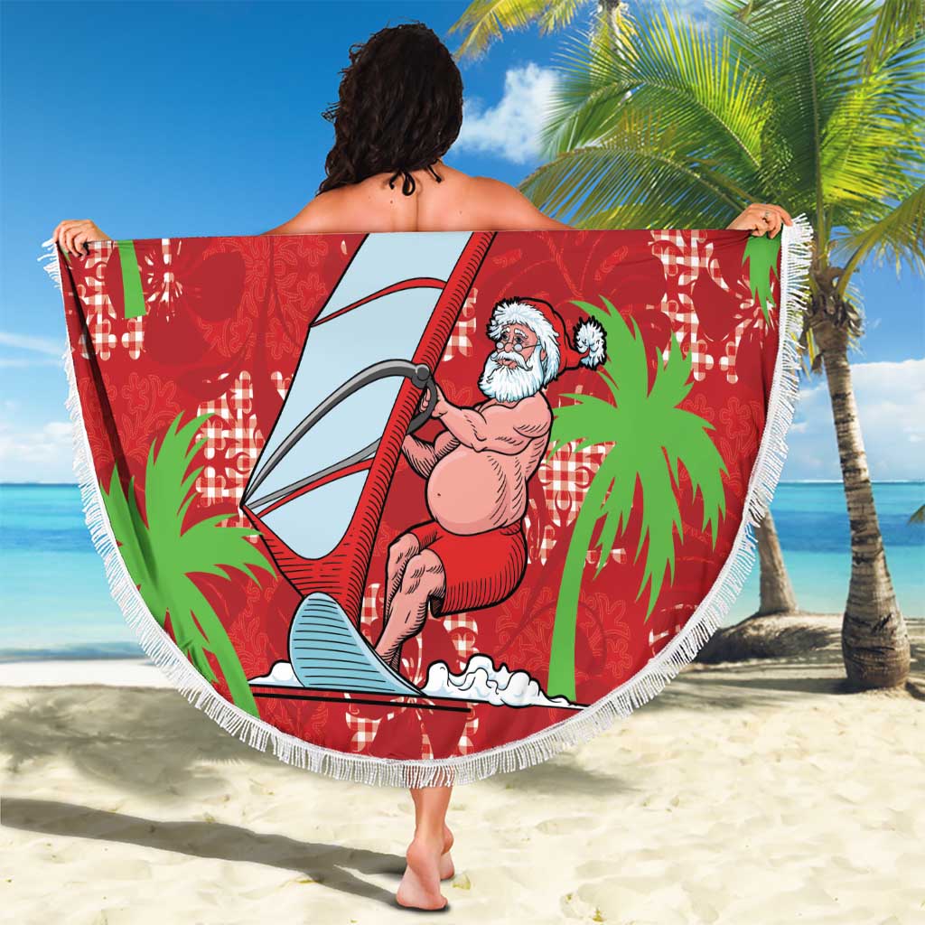 Aloha Hawaii Christmas Beach Blanket Mele Kalikimaka Windsurfing Santa Palaka Quilt Motifs - Polynesian Pride