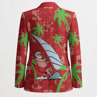 Aloha Hawaii Christmas Blazer Mele Kalikimaka Windsurfing Santa Palaka Quilt Motifs - Polynesian Pride