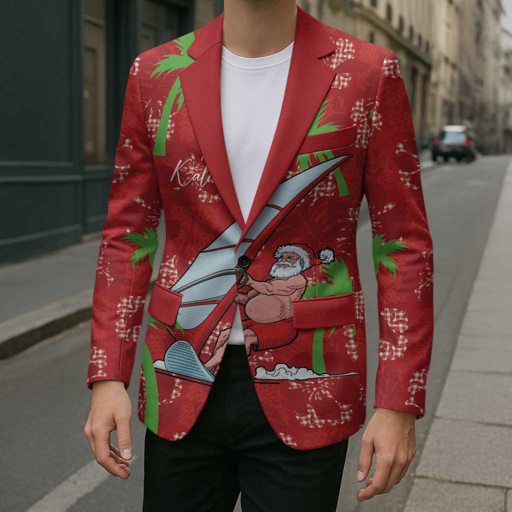 Aloha Hawaii Christmas Blazer Mele Kalikimaka Windsurfing Santa Palaka Quilt Motifs - Polynesian Pride