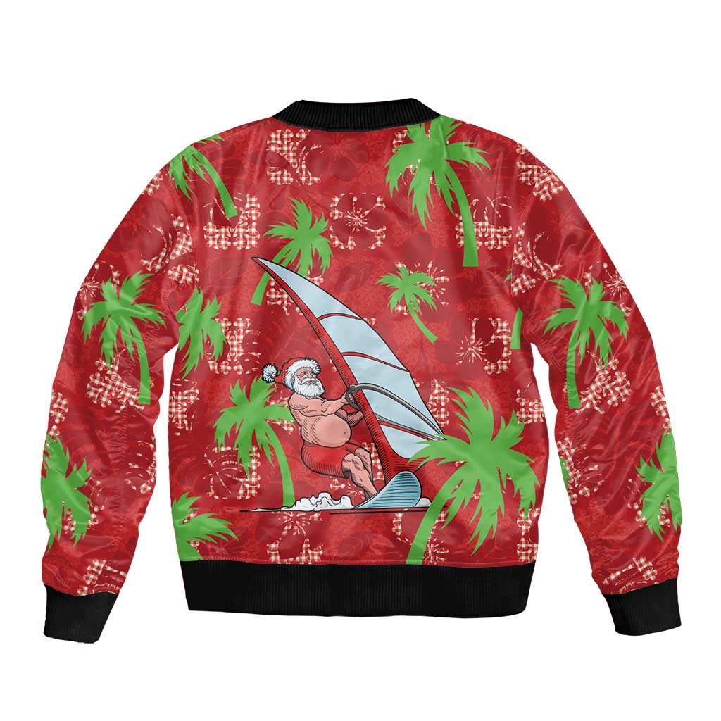 Aloha Hawaii Christmas Bomber Jacket Mele Kalikimaka Windsurfing Santa Palaka Quilt Motifs - Polynesian Pride