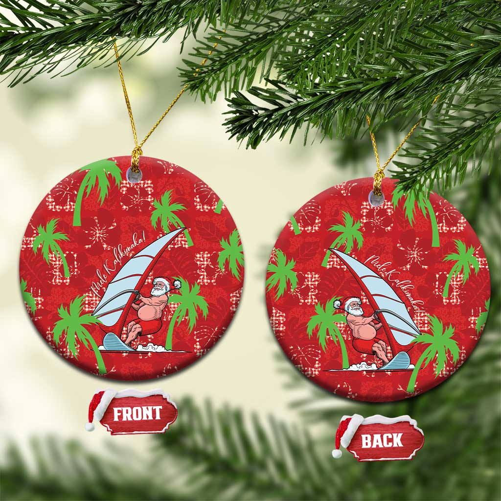 Aloha Hawaii Christmas Ceramic Ornament Mele Kalikimaka Windsurfing Santa Palaka Quilt Motifs - Polynesian Pride