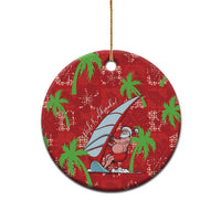 Aloha Hawaii Christmas Ceramic Ornament Mele Kalikimaka Windsurfing Santa Palaka Quilt Motifs - Polynesian Pride