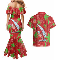 Aloha Hawaii Christmas Couples Matching Mermaid Dress and Hawaiian Shirt Mele Kalikimaka Windsurfing Santa Palaka Quilt Motifs - Polynesian Pride