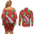 Aloha Hawaii Christmas Couples Matching Off Shoulder Short Dress and Long Sleeve Button Shirt Mele Kalikimaka Windsurfing Santa Palaka Quilt Motifs - Polynesian Pride
