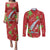 Aloha Hawaii Christmas Couples Matching Puletasi and Long Sleeve Button Shirt Mele Kalikimaka Windsurfing Santa Palaka Quilt Motifs - Polynesian Pride
