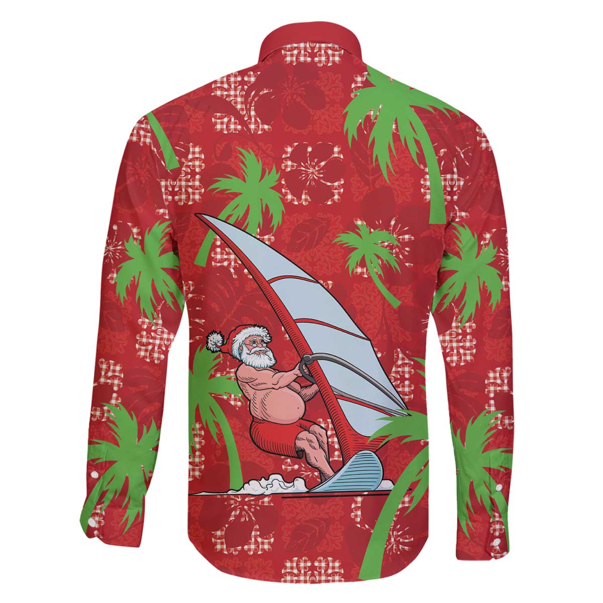 Aloha Hawaii Christmas Family Matching Off The Shoulder Long Sleeve Dress and Hawaiian Shirt Mele Kalikimaka Windsurfing Santa Palaka Quilt Motifs - Polynesian Pride