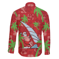 Aloha Hawaii Christmas Family Matching Off The Shoulder Long Sleeve Dress and Hawaiian Shirt Mele Kalikimaka Windsurfing Santa Palaka Quilt Motifs - Polynesian Pride