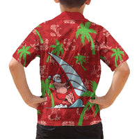 Aloha Hawaii Christmas Family Matching Off Shoulder Short Dress and Hawaiian Shirt Mele Kalikimaka Windsurfing Santa Palaka Quilt Motifs - Polynesian Pride