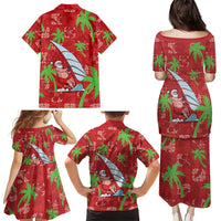 Aloha Hawaii Christmas Family Matching Puletasi and Hawaiian Shirt Mele Kalikimaka Windsurfing Santa Palaka Quilt Motifs - Polynesian Pride