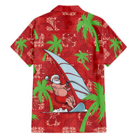 Aloha Hawaii Christmas Family Matching Short Sleeve Bodycon Dress and Hawaiian Shirt Mele Kalikimaka Windsurfing Santa Palaka Quilt Motifs - Polynesian Pride