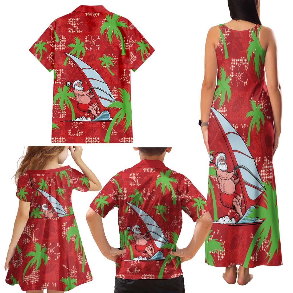 Aloha Hawaii Christmas Family Matching Tank Maxi Dress and Hawaiian Shirt Mele Kalikimaka Windsurfing Santa Palaka Quilt Motifs - Polynesian Pride