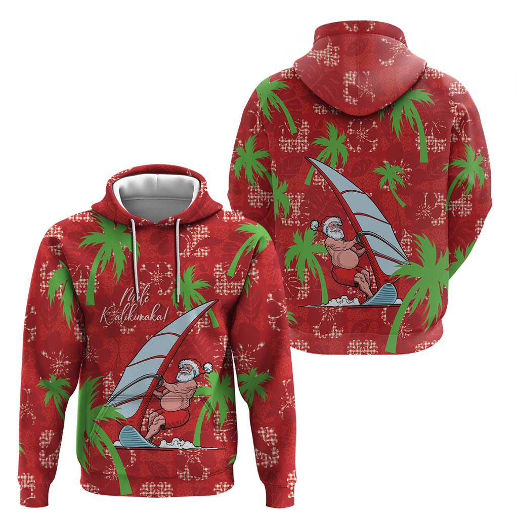 Aloha Hawaii Christmas Hoodie Mele Kalikimaka Windsurfing Santa Palaka Quilt Motifs - Polynesian Pride