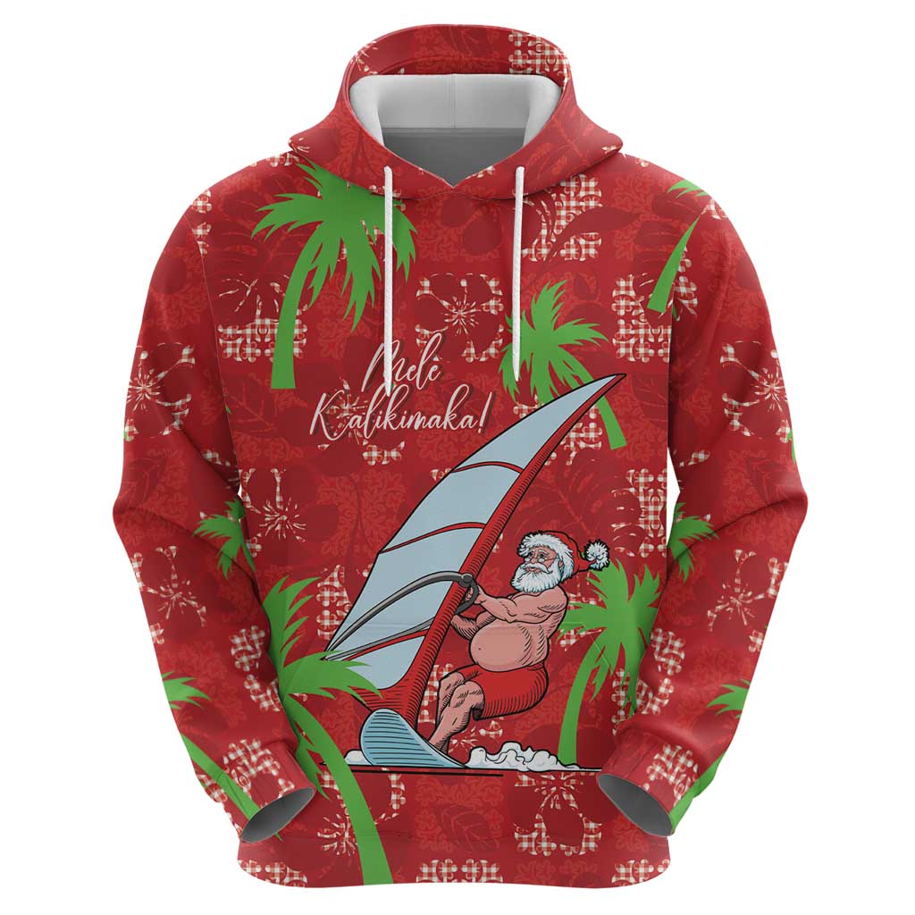 Aloha Hawaii Christmas Hoodie Mele Kalikimaka Windsurfing Santa Palaka Quilt Motifs - Polynesian Pride