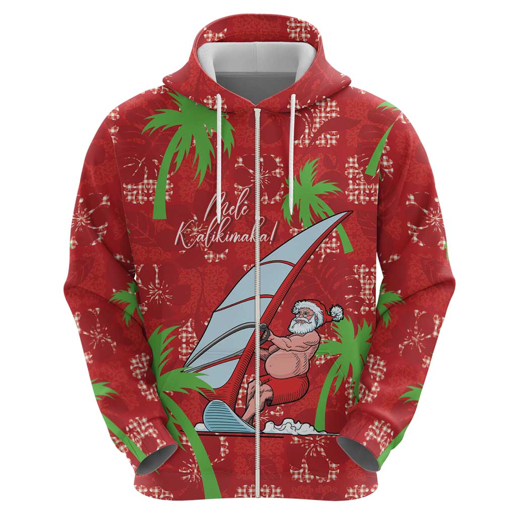 Aloha Hawaii Christmas Hoodie Mele Kalikimaka Windsurfing Santa Palaka Quilt Motifs - Polynesian Pride