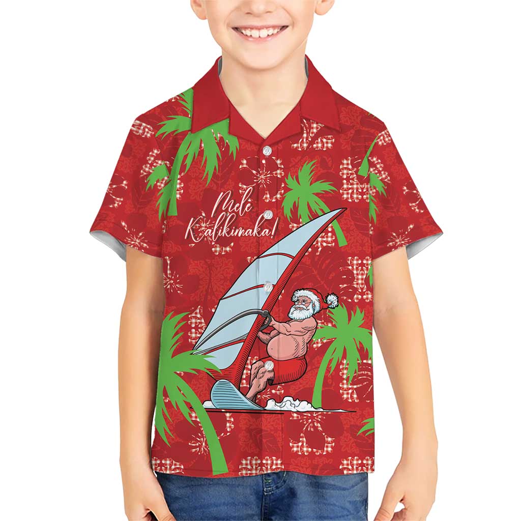 Aloha Hawaii Christmas Kid Hawaiian Shirt Mele Kalikimaka Windsurfing Santa Palaka Quilt Motifs LT14 Kid Red - Polynesian Pride