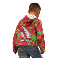 Aloha Hawaii Christmas Kid Hoodie Mele Kalikimaka Windsurfing Santa Palaka Quilt Motifs - Polynesian Pride