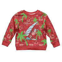 Aloha Hawaii Christmas Kid Ugly Christmas Sweater Mele Kalikimaka Windsurfing Santa Palaka Quilt Motifs - Polynesian Pride