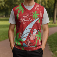 Aloha Hawaii Christmas Knitted V-Neck Vest Mele Kalikimaka Windsurfing Santa Palaka Quilt Motifs - Polynesian Pride