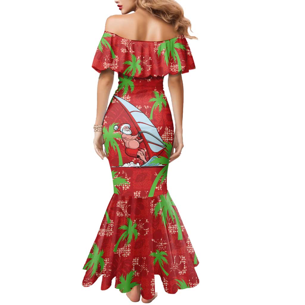 Aloha Hawaii Christmas Mermaid Dress Mele Kalikimaka Windsurfing Santa Palaka Quilt Motifs - Polynesian Pride