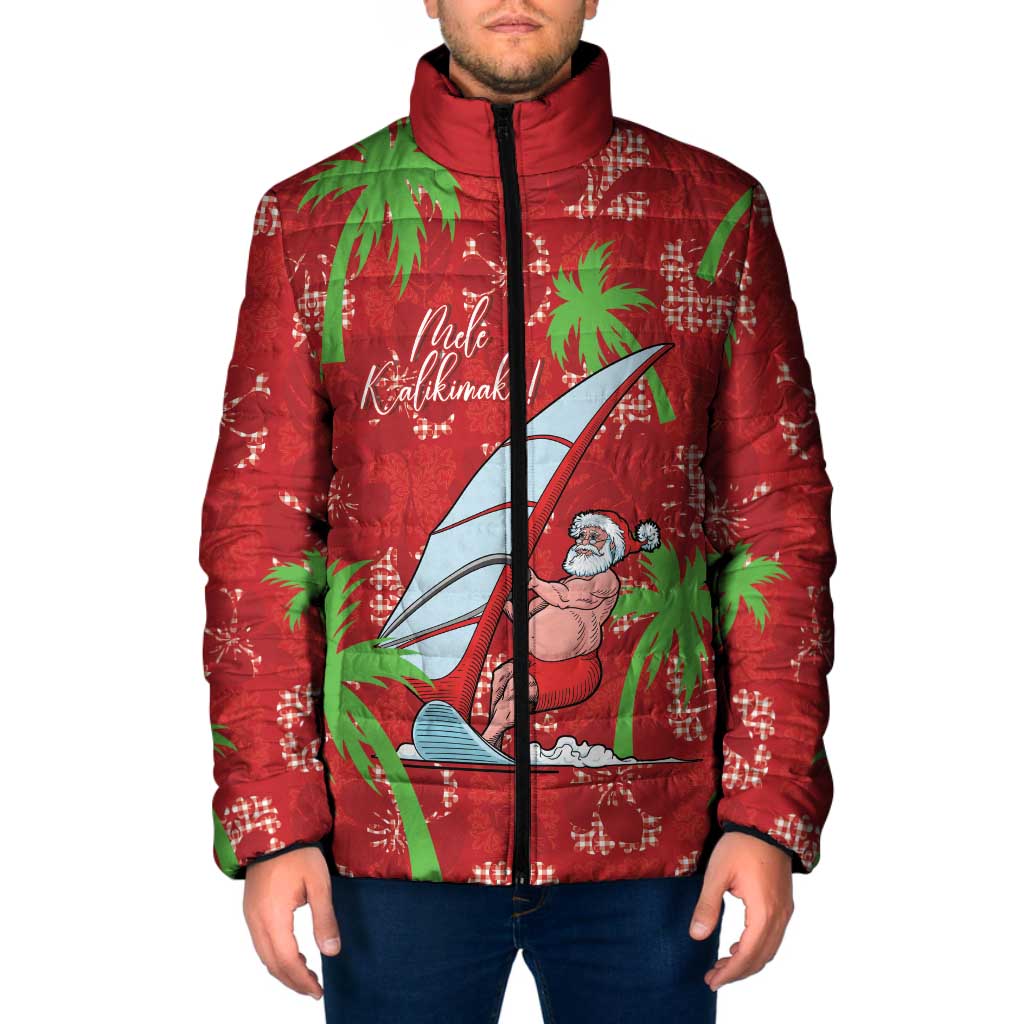 Aloha Hawaii Christmas Padded Jacket Mele Kalikimaka Windsurfing Santa Palaka Quilt Motifs - Polynesian Pride