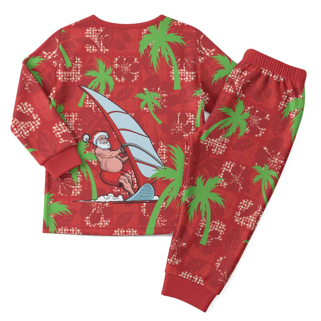 Aloha Hawaii Christmas Pajama Set Mele Kalikimaka Windsurfing Santa Palaka Quilt Motifs - Polynesian Pride