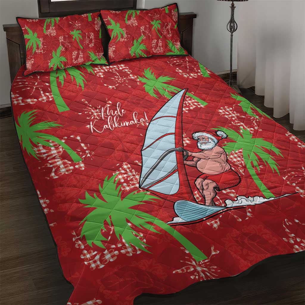 Aloha Hawaii Christmas Quilt Bed Set Mele Kalikimaka Windsurfing Santa Palaka Quilt Motifs - Polynesian Pride