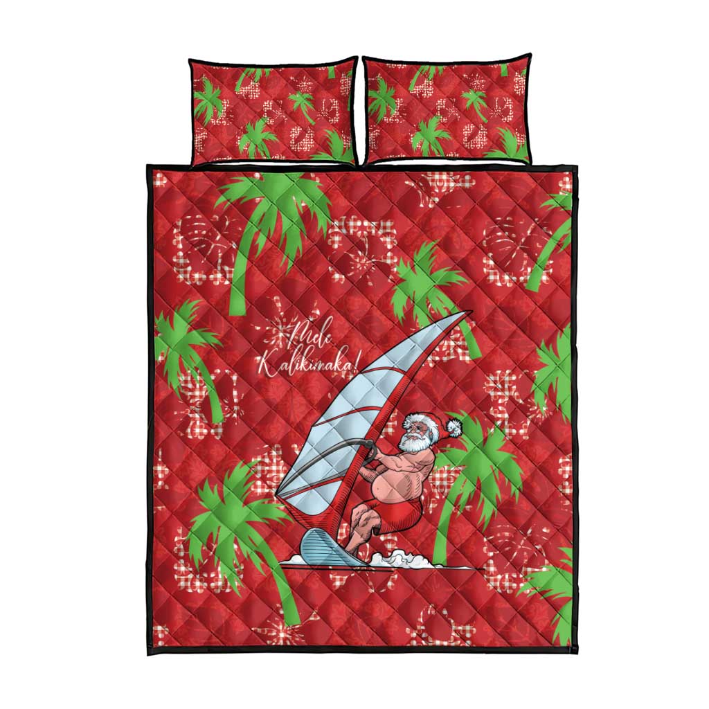 Aloha Hawaii Christmas Quilt Bed Set Mele Kalikimaka Windsurfing Santa Palaka Quilt Motifs - Polynesian Pride